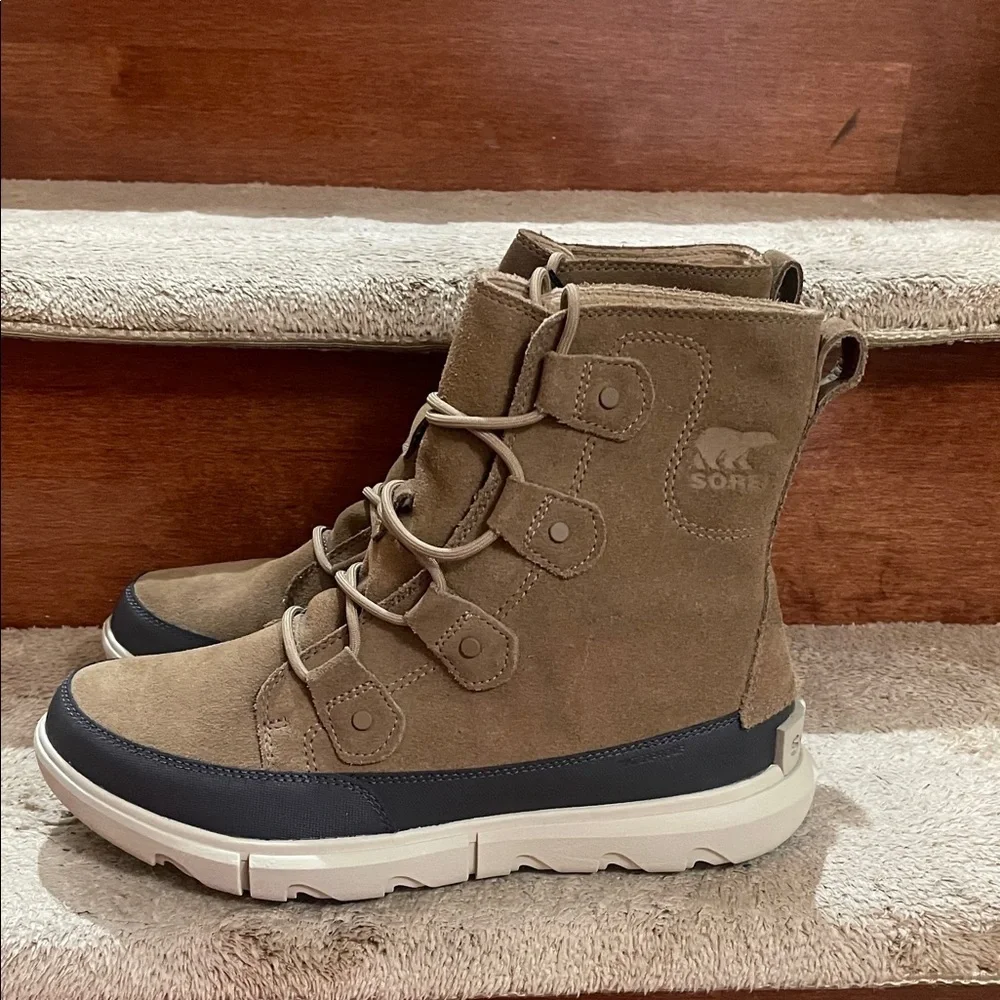 NWT Sorel Men's Tan & Black Suede Leather Waterproof Boots SZ 9